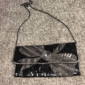 Women’s Classy Silver & Gray sequin purse with chain strap